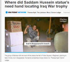 المارينز بعد 15 عاما يبحث عن مصير تمثال صدام حسين في صحراء الكويت والذي اسقطوه بساحة الفردوس يوم 9 نيسان 2003 ترجمة#خولة_الموسوي