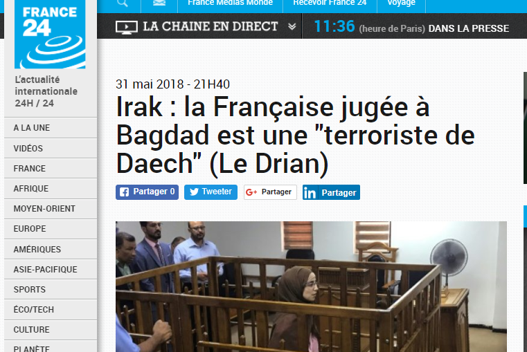 بعد ان اعتبرها القضاء العراقي متجاوزة الحدود فرنسا: المواطنة الفرنسية ارهابية داعشية