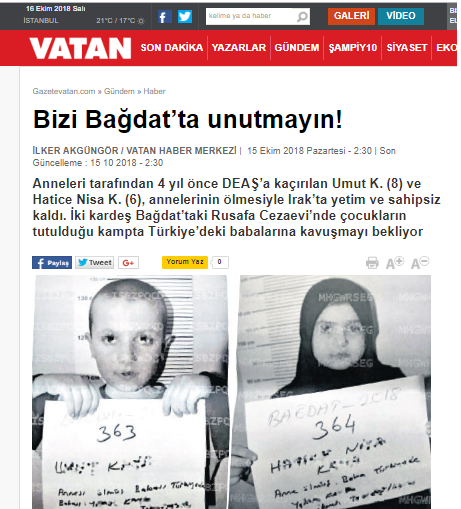 صحيفة تركية: 450 طفلا تركيا محتجزون الان في العراق