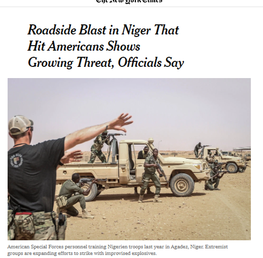 البنتاغون يعترف بان داعش الارهابي هاجم قواتهم بالنيجر يوم 8 حزيران مستخدما تكتيك العراق ترجمة خولة الموسوي