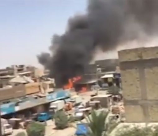 بعد حريق سوق الصفافير الان سوق جملة جميلة يحترق وسط بغداد