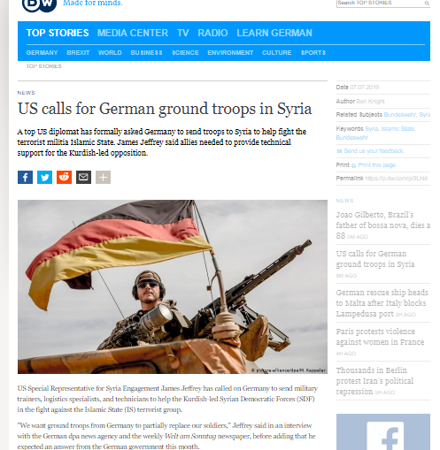 بعد اعلان النصر على داعش الارهابي رسميا في العراق واشنطن تطلب من المانيا جيشاً لتحرير سوريا ترجمة خولة الموسوي